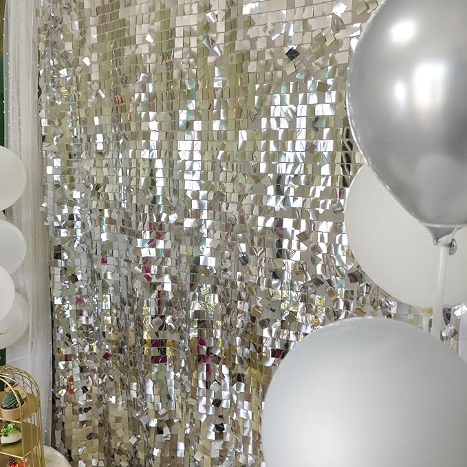 Silver Sequin Backdrop 8ft * 8ft 1 Panel, Shimmer Wall Backdrop Photobooth Props for Wedding, Anniversary, Birthday, Party Decorations