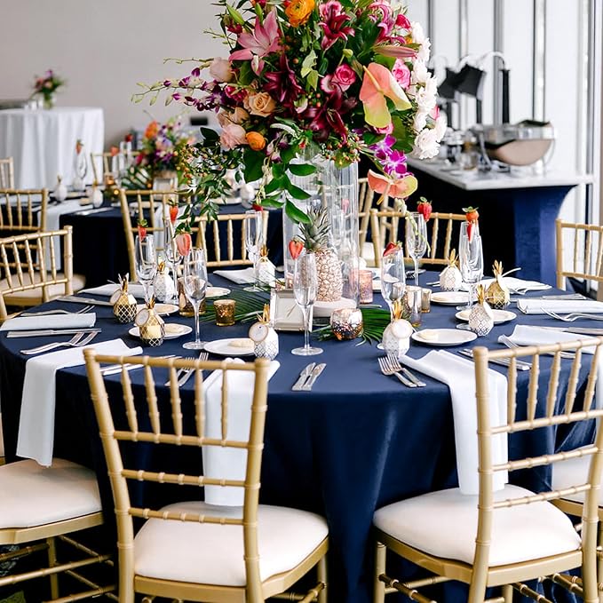 12 Pack 108 Inch Round Tablecloth, Navy Blue Polyester Table Cloth for Round Table, Fabric Washable TableCover for Wedding Party Dining TableBuffet Banquet Restaurant and Camping