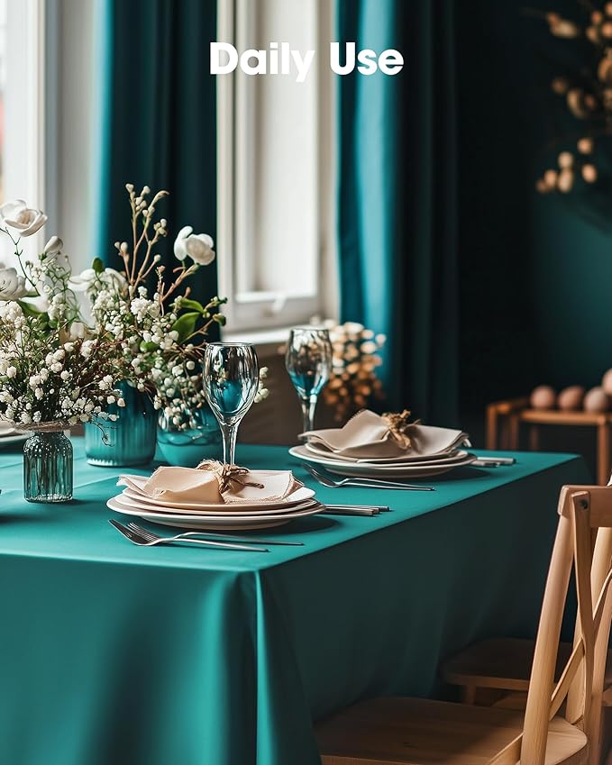 Pureegg Plastic Table Cloth Disposable 10 Pack, 54 x 108 Inch Table Cloths, Easter Party, Summer, Decorative Tablecloths, Rectangle, Turquoise Plastic Cover, Leakproof & Sturdy, Teal