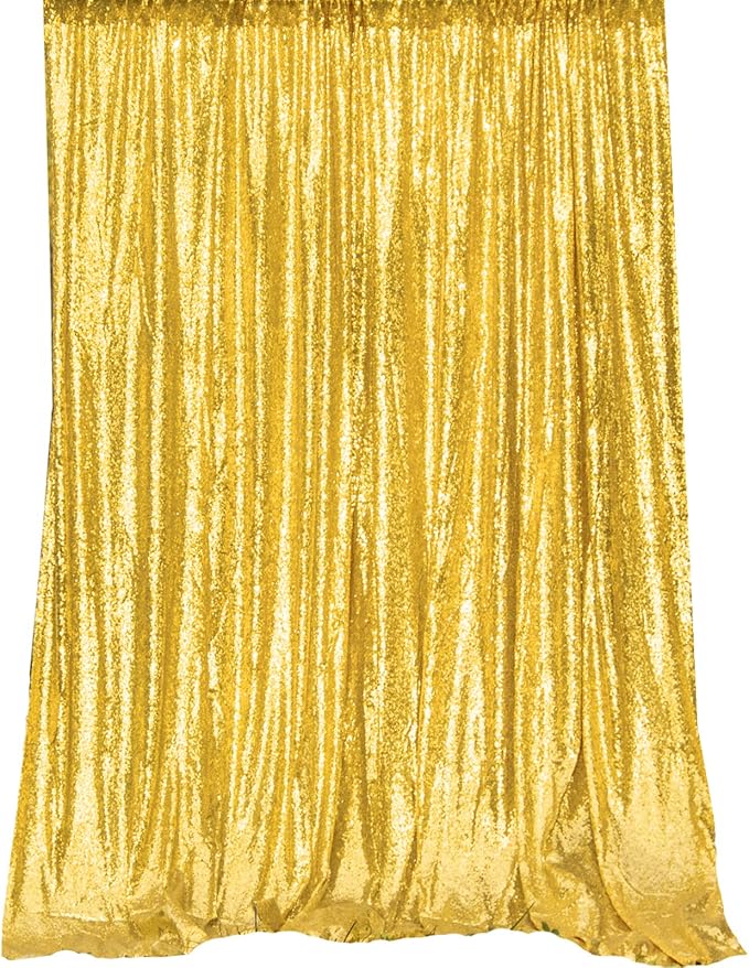 JYFLZQ Gold Sequin Backdrop Curtains 4ft x 6.5ft 1 Panel Glitter Photo Booth Backdrops Sparkly Photography Background Drapes for Parties Wedding Bridal Showers