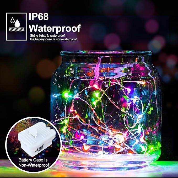 pozzolanas 24 Pack 7ft Waterproof LED Fairy Lights - Battery Operated String Lights with 20 LEDs for Home, Mason Jar, Party, Wedding, Halloween, Christmas Decorations (12 Multicolor & 12 White)