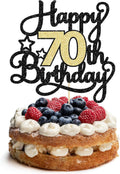 1Pc Happy 70th Birthday Cake Topper Glitter Cheers to 70 Years Cake Topper 70 Fabulous Cake Decoration for Happy 70th Birthday Anniversary Party Cake Decorations Supplies Black Gold