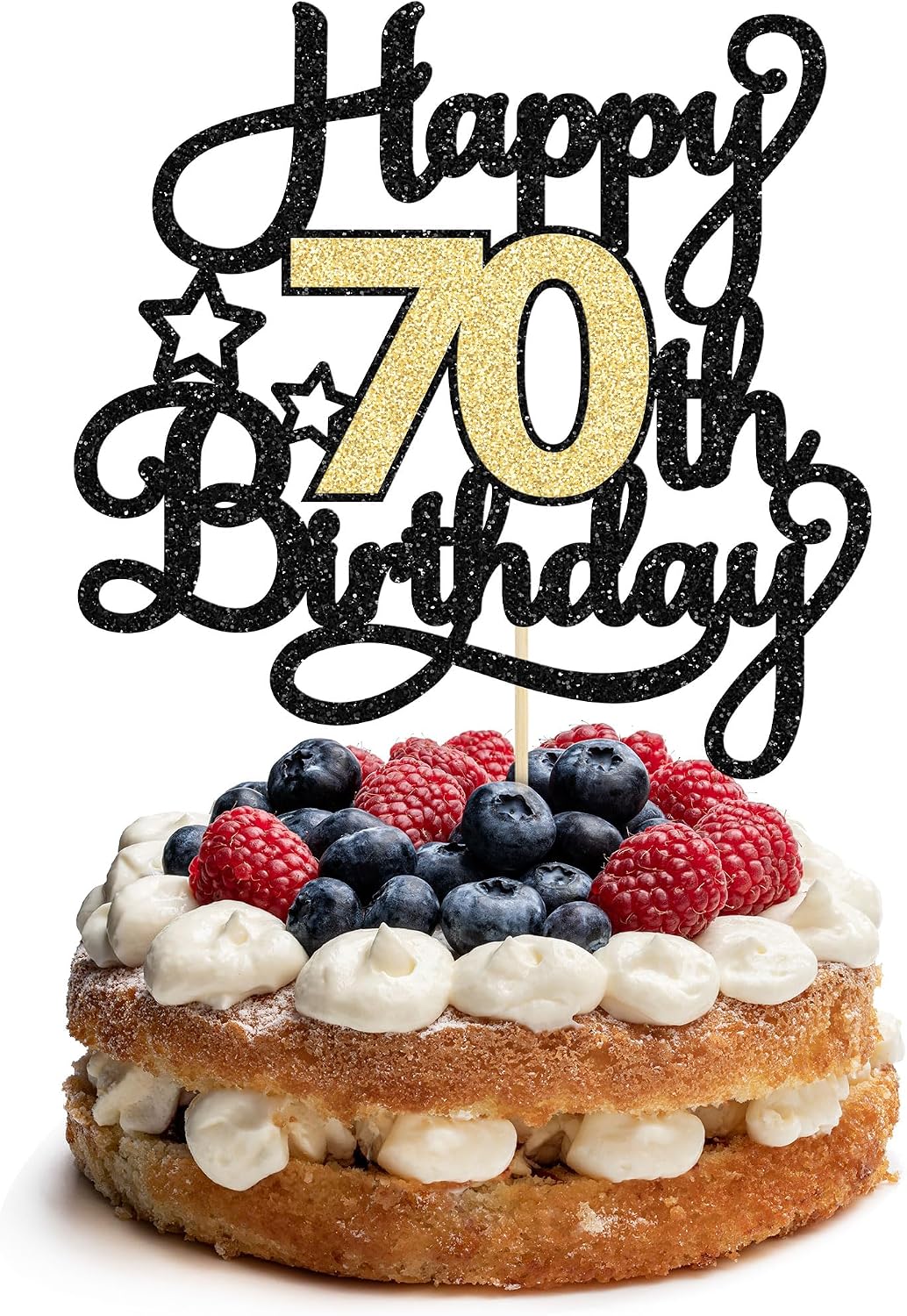 1Pc Happy 70th Birthday Cake Topper Glitter Cheers to 70 Years Cake Topper 70 Fabulous Cake Decoration for Happy 70th Birthday Anniversary Party Cake Decorations Supplies Black Gold