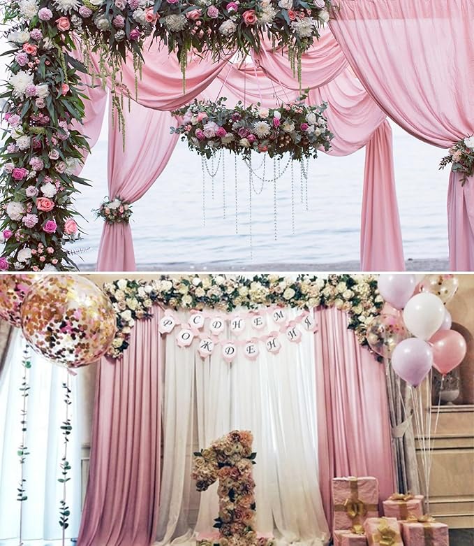 8 Panels Wedding Arch Draping Fabric 28" x 20Ft Wedding Arch Drapes Chiffon Fabric Drape Sheer Backdrop Curtain for Weddings Party Ceremony Birthday Arbor Drapery Reception Ceiling Décor(Dusty Rose)