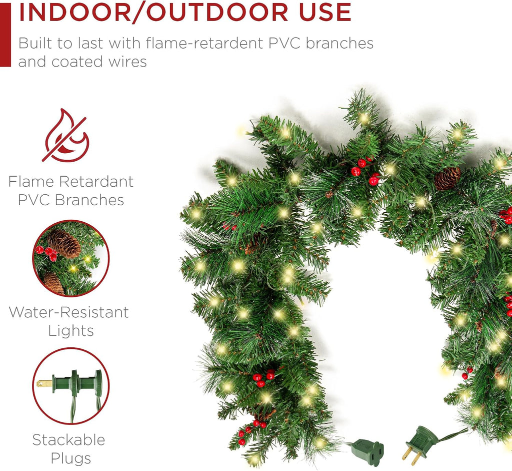 best choice products 9ft pre-lit holiday pre-decorated christmas, side view