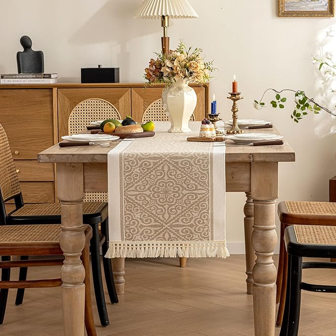 Table Runners 83 Inches,Waterproof Boho Table Runner with Tassel Fringe,Table Runner for Party Coffee Table