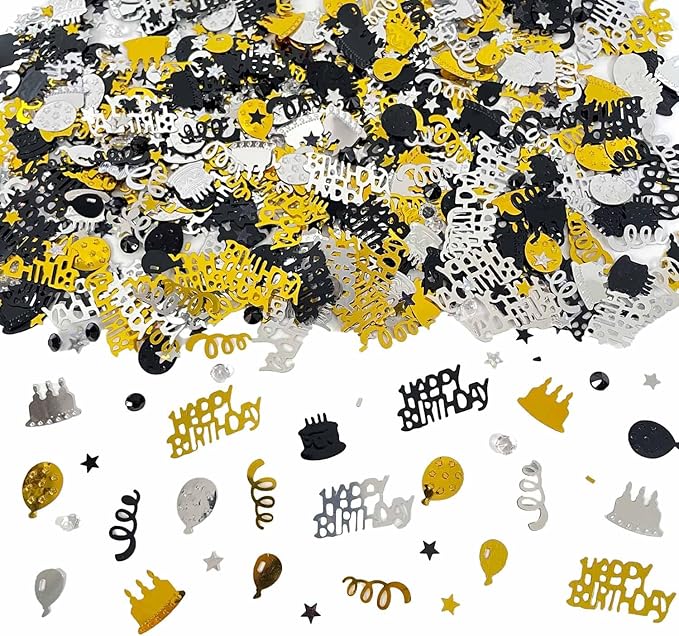 Black Gold Happy Birthday Confetti, Birthday Decorations Confetti Metallic Foil Table Scatter Decorations for Birthday Party, Baby Shower Decor for Boys Men, DIY Arts and Crafting