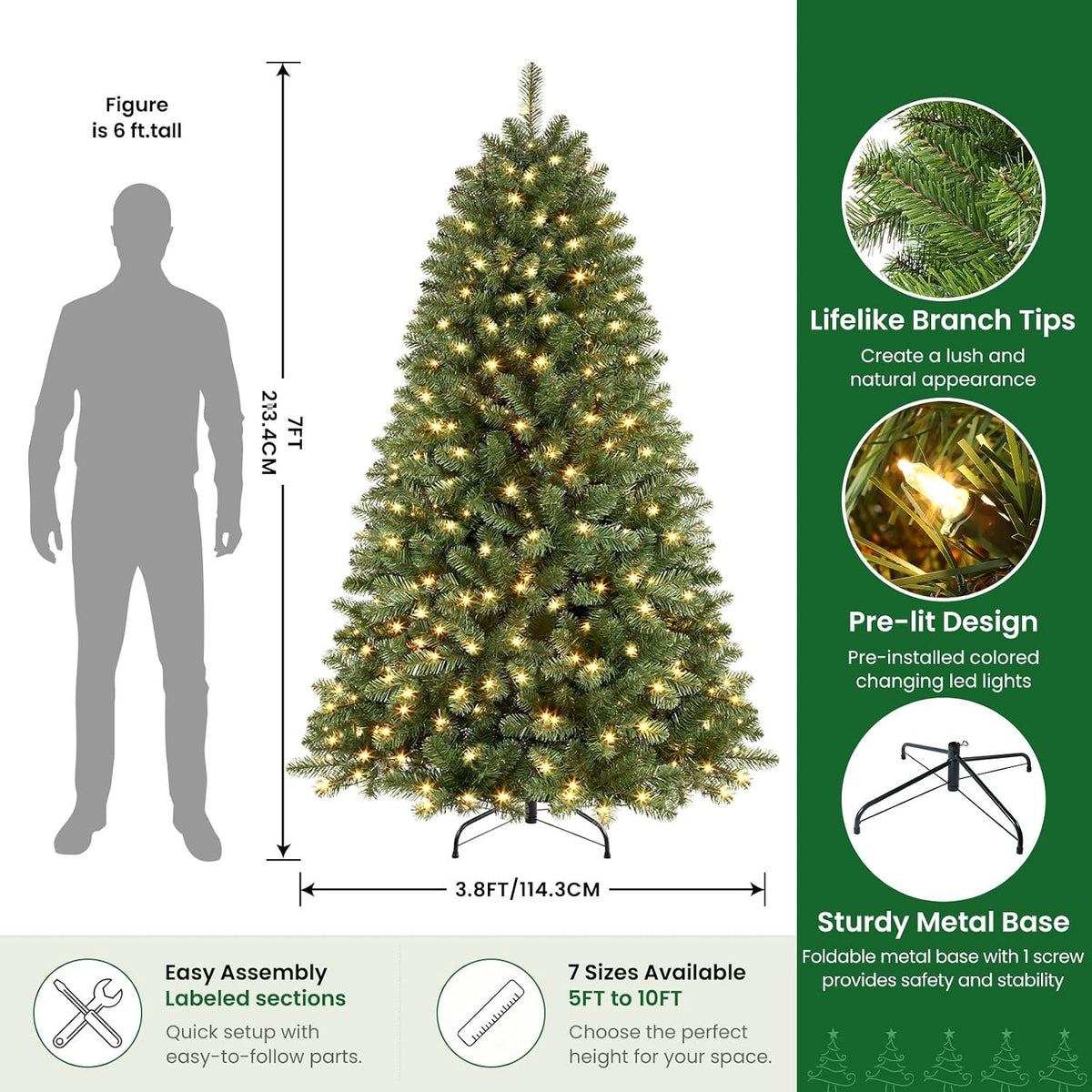 shareconn 7ft prelit artificial classic spruce christmas tree shown in use