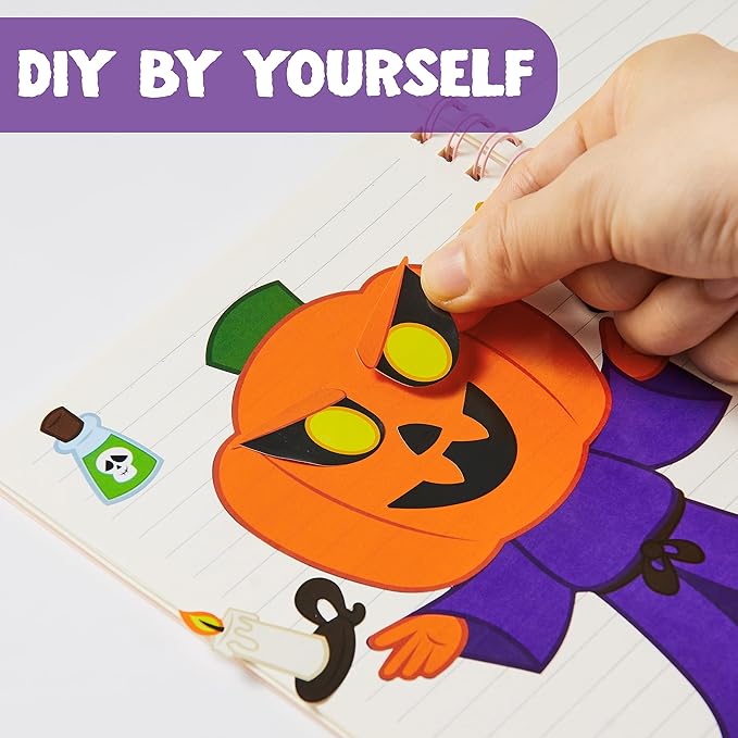 JOYIN 48 Pcs Halloween Make a Face Stickers, Halloween Party Favor for Kids, Art Craft Party Supplies, Classroom Activities Games Goodies, Sticker Sheets with Witch, Vampire Designs
