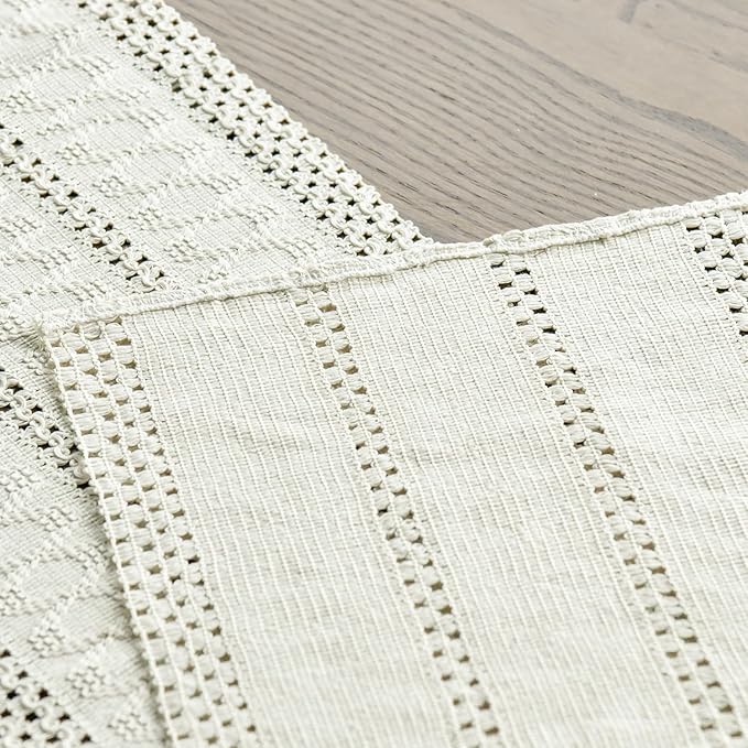 Artoid Mode Beige Farmhouse Woven Rustic Hollow Table Runner, Seasonal Holiday Hollow Kitchen Dining Table Decoration for Home Party Decor 12x90 Inch