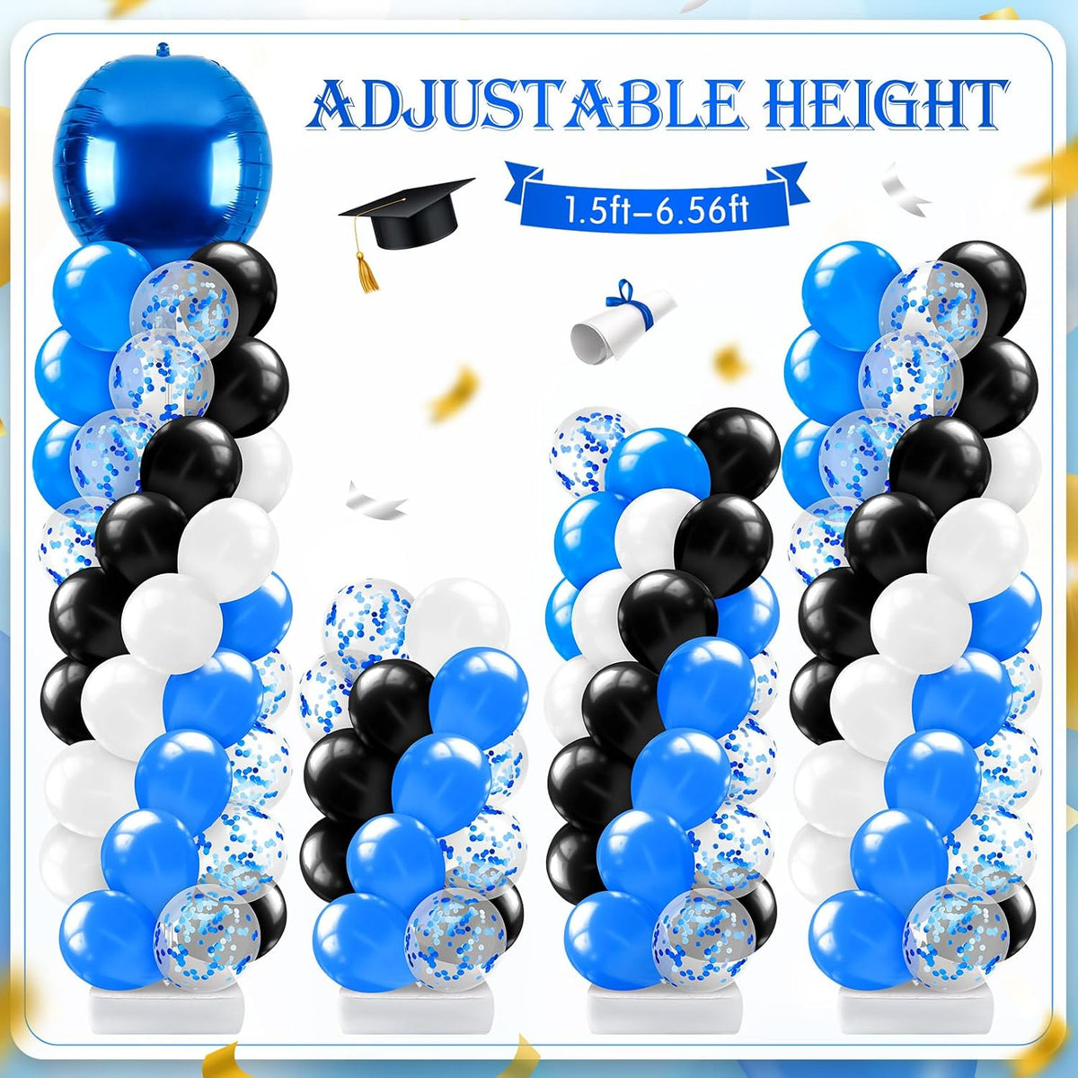 2 sets blue and black white balloon column, side view