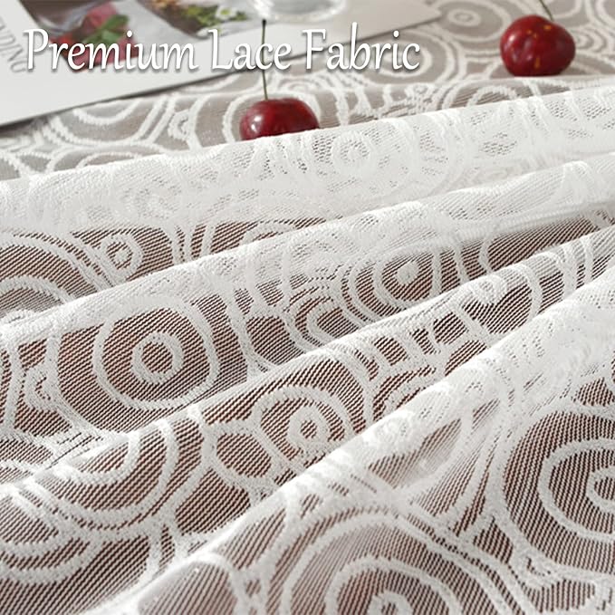 Jeloris Round Lace Tablecloth with Elegant Scalloped Bottom for Any Special Event Such as Wedding, Birthday Party, Baby Shower, Anniversary (60 inch, Style 5)