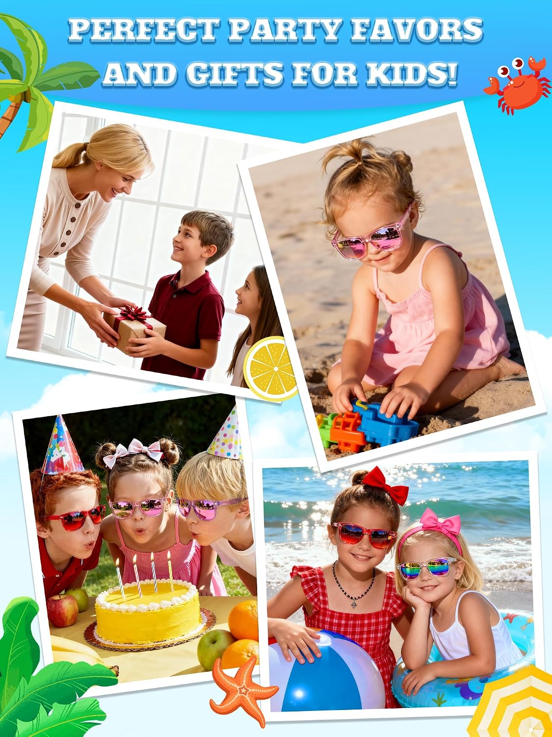 Sumsun Kids Sunglasses Bulk Party Favors 12 Packs Boys Girls Age 3-8 with UV400 Protection for Birthday Graduation Party Supplies (Blocking color 12 Pack)
