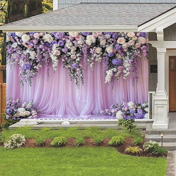 9x6ft Purple Lavender Floral Bridal Backdrop Wedding Flower Photography Backdrop for Girl Portrait Baby Shower Birthday Party Decor Banner Mother's Day Party Wall Backdrop Studio Photo Backgrounds