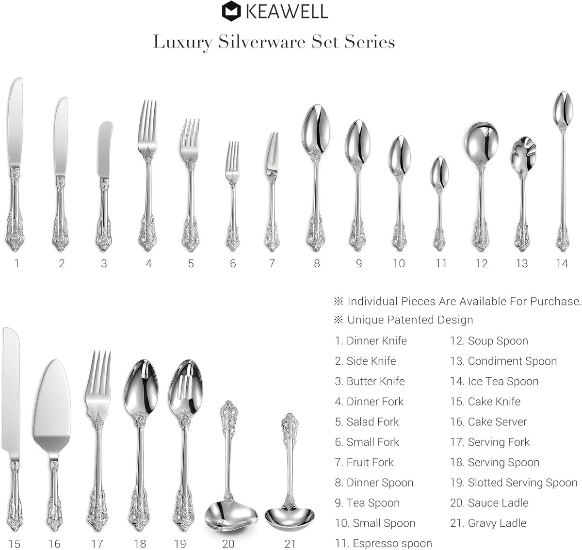 KEAWELL Gorgeous 18/10 Wedding Cake Knife & Server Set (Silver)