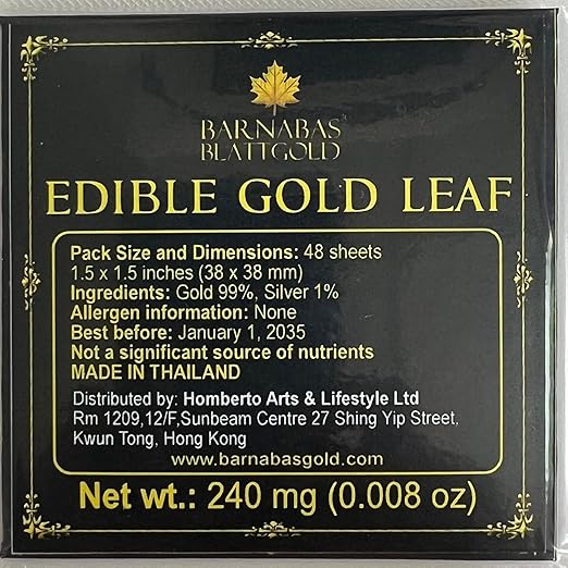Barnabas Blattgold Edible Gold Leaf 24K - Cake Decorations, Loose Gold Leaf Sheets for Cupcakes - 1.5 inches, Interleaf of 48