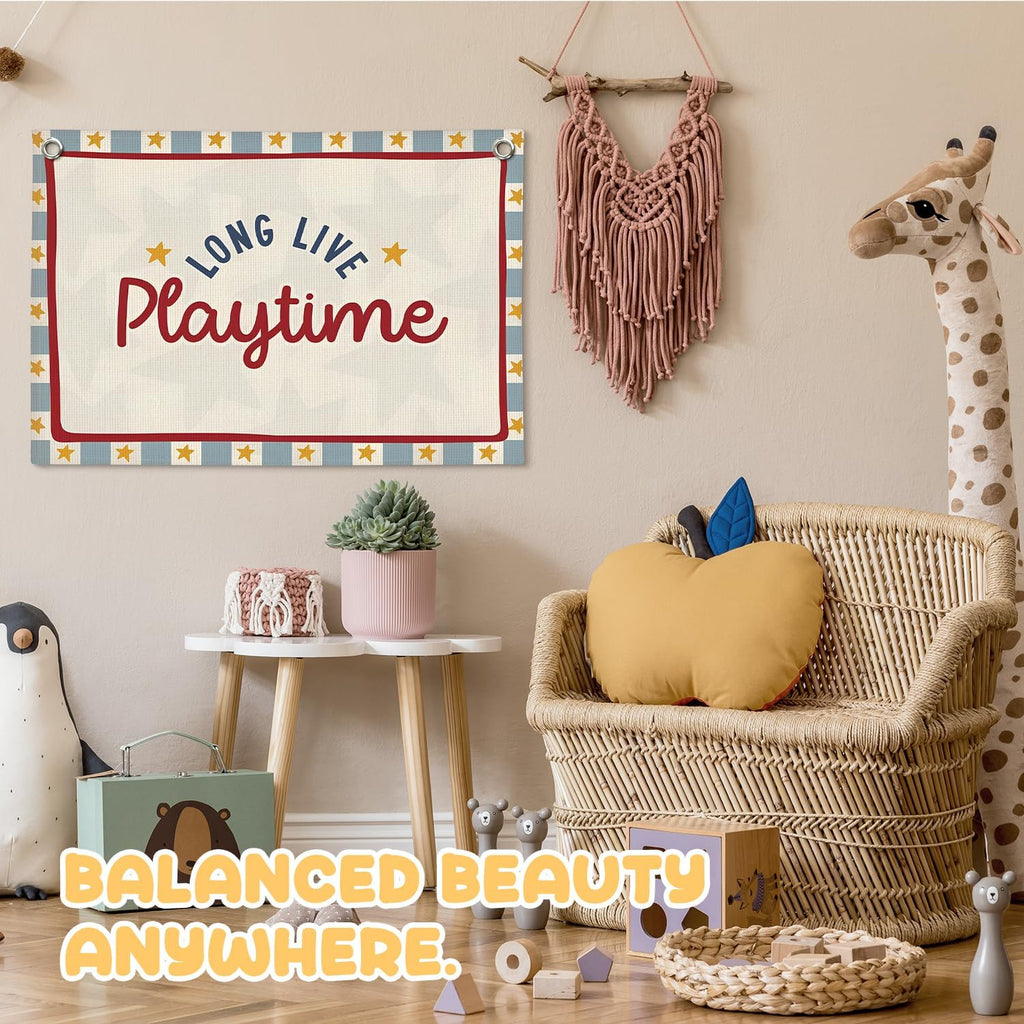 Playroom Wall Decor, Long Live Playtime Linen Canvas Banner,Toddler Playroom Decor Kids Room Nursery with Star Pattern Wall Decor for Toddler Boys Toy Room Bedroom,30x20 Inch