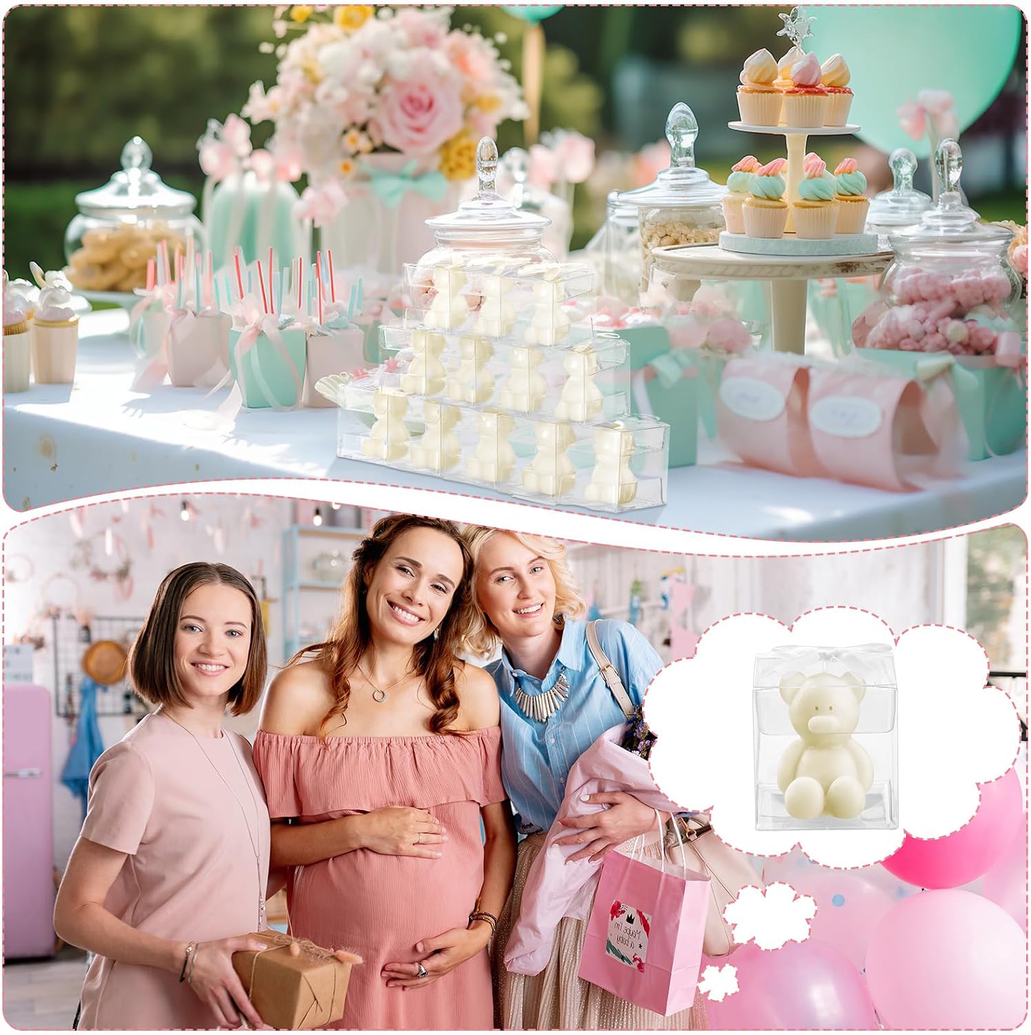 Hoolerry 30 Pcs Baby Shower Favors Mini Bear Candles Party Favors with Boxes Handmade Bear Shaped Candles Bulk for Baby Shower Boys Girls Wedding Gender Reveal Party Guest (White)
