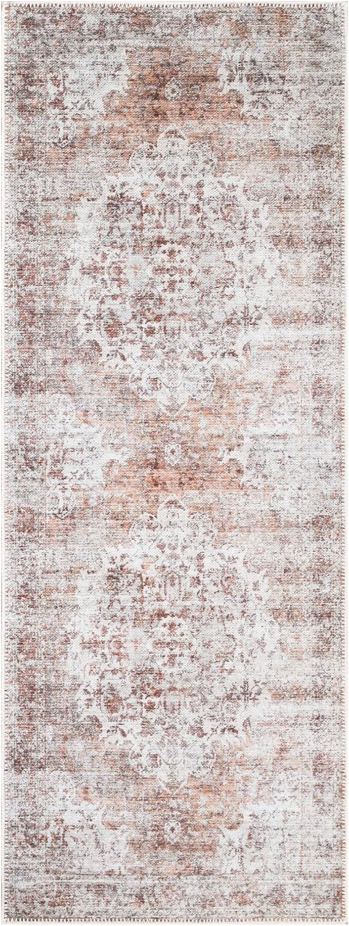 Bloom Rugs Washable Non-Slip 7 ft Runner - Ivory/Blush Traditional Runner for Entryway, Hallway, Bathroom, and Kitchen - Exact Size: 2.5' x 7'