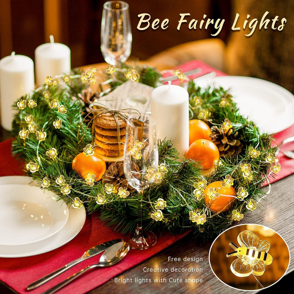 Bee Decor String Lights with Twinkling 10Ft 30Leds Battery Operated Spring Bee Bumble Cottage Core Decor Honey Gifts for DIY, Home, Classroom, Birthday, Party, Wedding, Christmas Tree