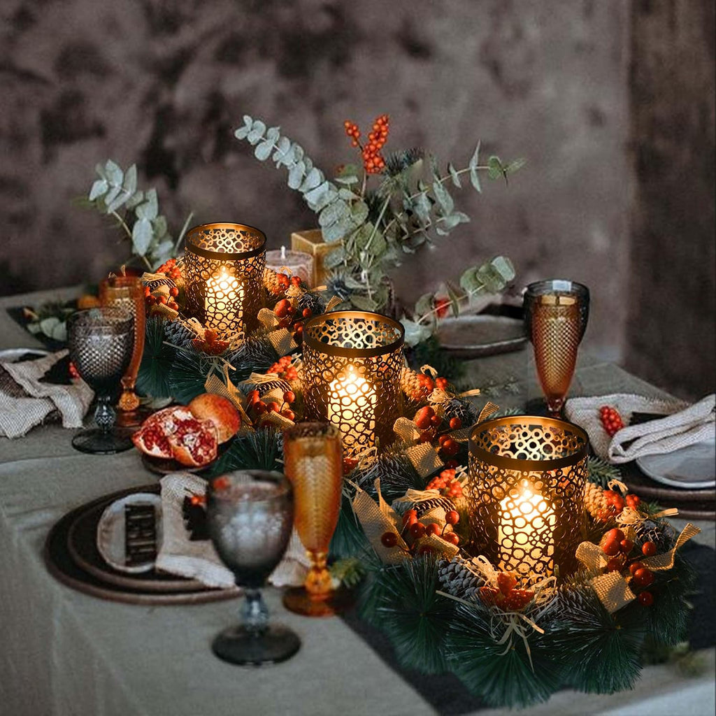 Metal Candle Holders Set of 3, Decorative Tealight Candle Holder Sets, Candlestick for Pillar Vintage Style Perfect for Tabletop Centerpieces (Black, Bubble Pattern)