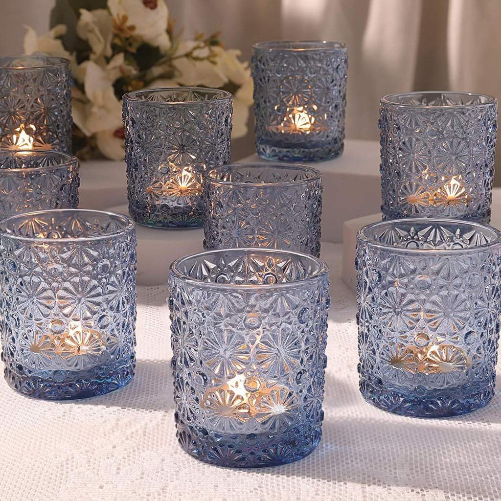 Lanttu 12 Pack Blue Votive Candle Holders 2.2"*2.6" Tealight Candle Holder | for Wedding Table Centerpieces, Birthday Parties, Home Decor, Blue Bridal Shower and Holiday Decorations