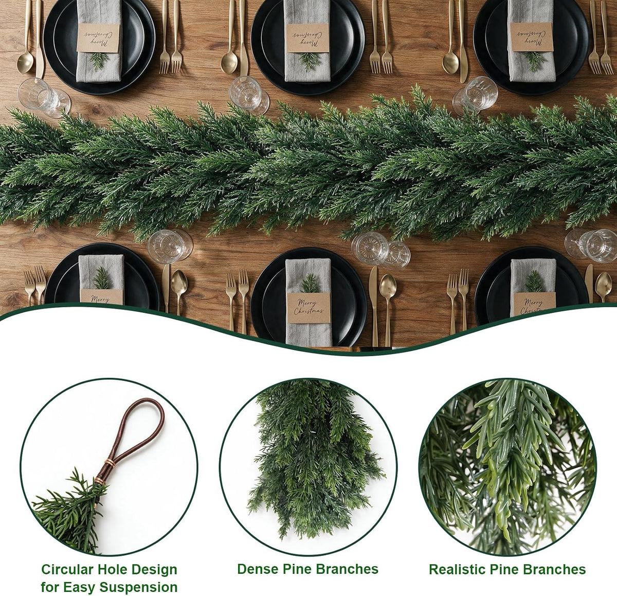 9ft christmas cedar garland,real touch soft greenery christmas, side view