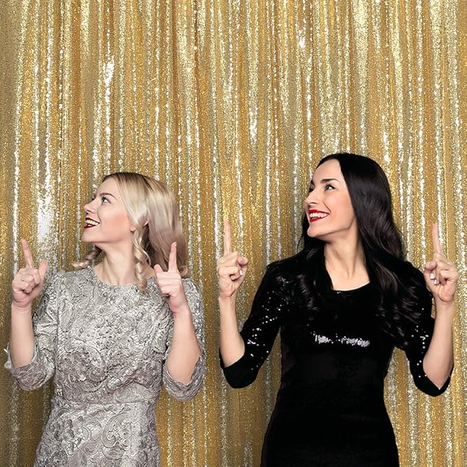 SquarePie Sequin Backdrop Less See Through Thick Background for Photography Glitter Curtain Party 6FT x 8FT Gold