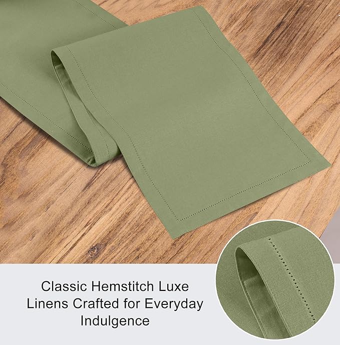 Ruvanti Linen Table Runner 90 Inches, Classic Hemstitch, Washable, Reusable, Non-Slipping, Stain Resistant- Perfect for Parties, Weddings, Dinners, Thanksgiving, Christmas, Indoor use – Olive