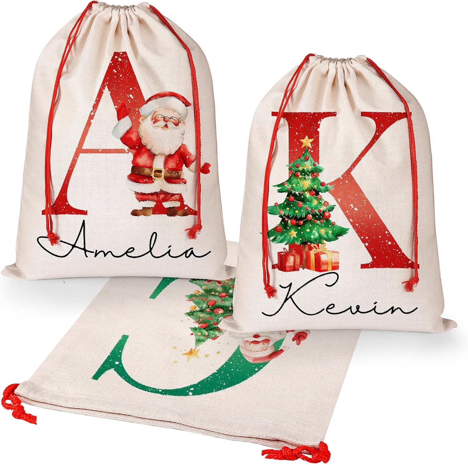 Personalized Santa Sack Custom Christmas Gift Bags for Kids Holiday Presents Sack Bags for Xmas Package Storage