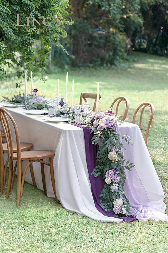 Ling's Moment Flower Garland - 6FT Eucalyptus & Rose - Sweetheart Table Decor for Wedding Reception, Artificial Floral Garland for Mantle, Thanksgiving, Christmas Decoration, Lilac & Lavender