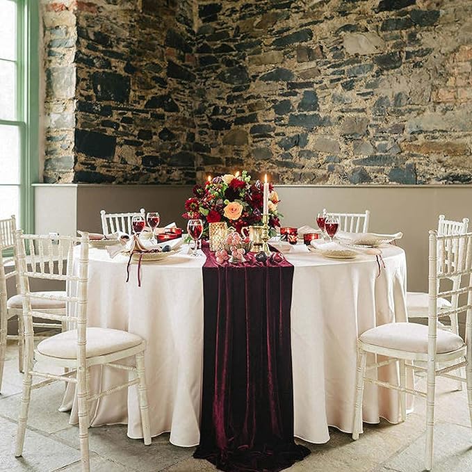 Table Runner 20 x 120 Inches Long Burgundy Wedding Table Runners, Velvet Table Runner for Home Holiday Party Table Decorations 10ft