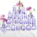 Glass Bud Vases 24 in Bulk, Small Purple Vase Glass Vases for Flowers Modern Ribbed Colored Bud Vase for Decor Wedding Flower Vase in Bulk Vintage Decor Bridal Shower Centerpieces Home Decoration
