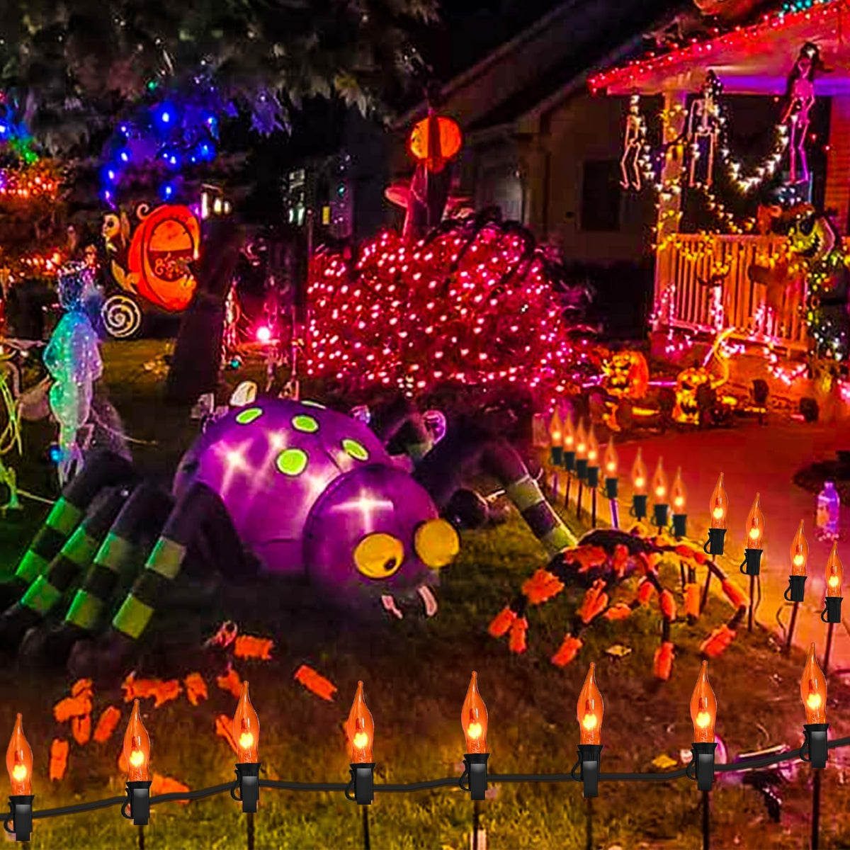 27.8Ft Orange Halloween Lights - Flickering Flame String Lights Orange Flicke...