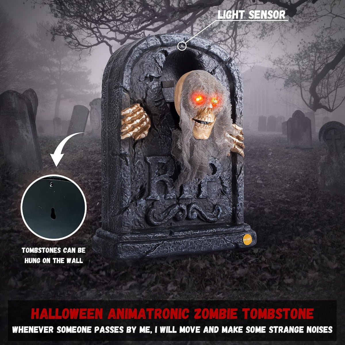 Halloween Animatronic Zombie Tombstone Animated Skeleton Decorations - Sensor...