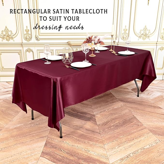 6 Packs Satin Tablecloth 57 x 108 Inch Burgundy Rectangular Table Cloth Silk Tablecloth Smooth Fabric Overlay Satin Table Cover Decoration for Wedding Party Banquet Events