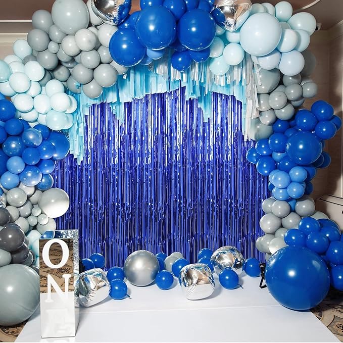 Crosize 8 Pack 3.3 x 9.9 ft Dark Blue Foil Fringe Curtains Party Decorations, Dark Blue Tinsel Curtain Backdrop for Parties, Door Streamers, Glitter Streamer Backdrop for Birthday Decoration