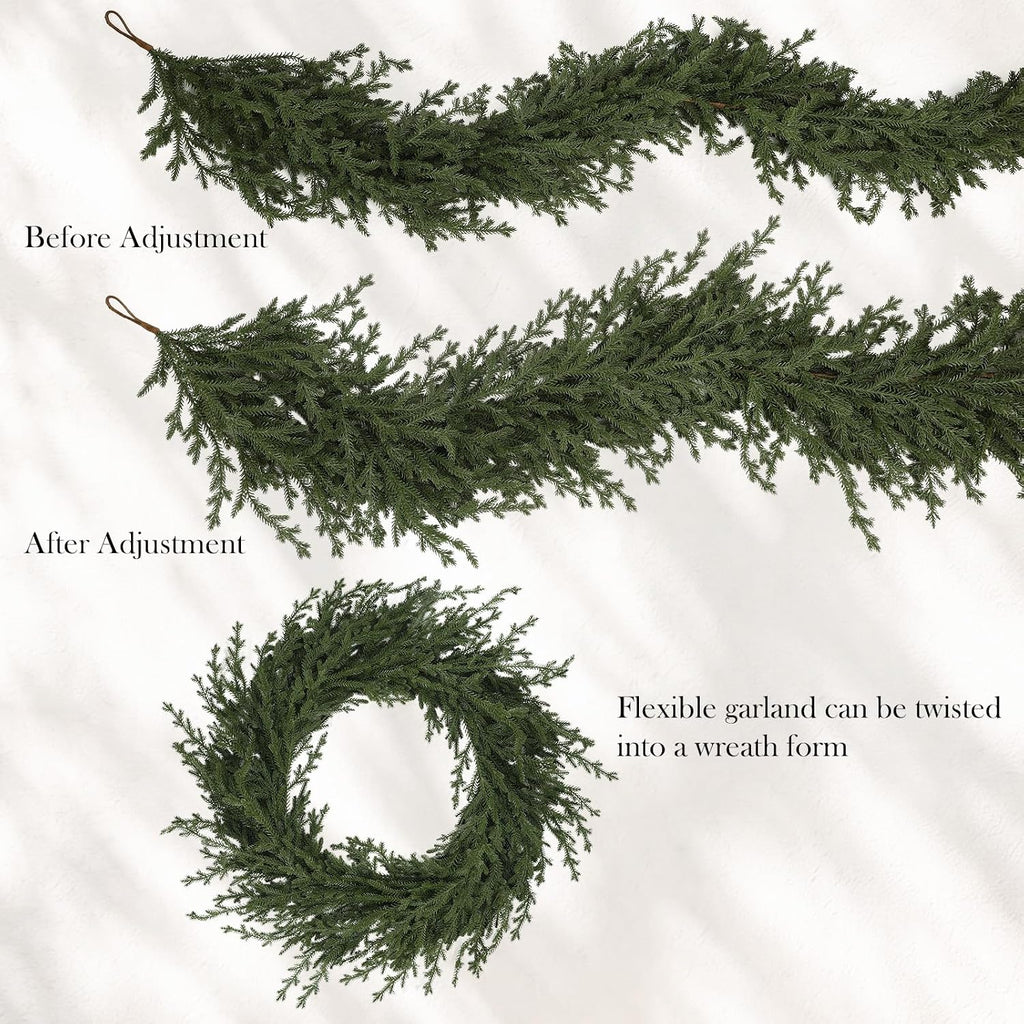 upgraded 9ft christmas norfolk pine garland, real touch on a desk or shelf