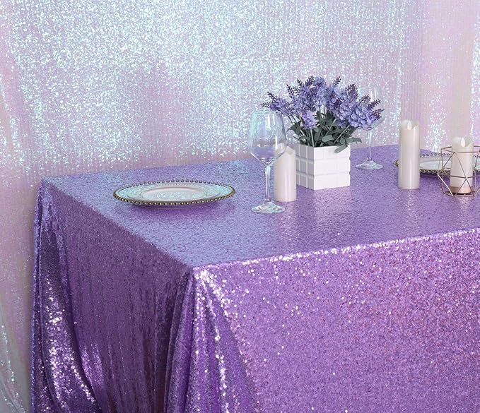 SquarePie Sequin Tablecloth 60 x 120 Inch Lavender Sparkly Table Linen for Wedding Party