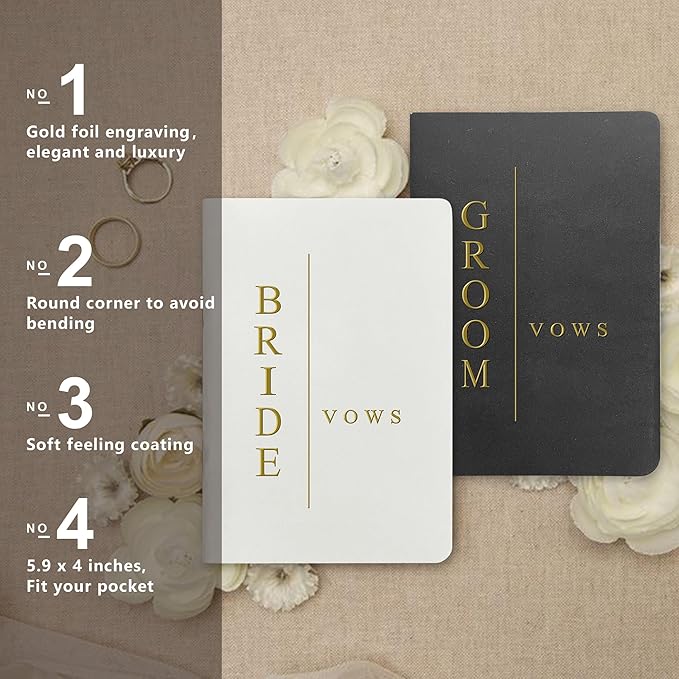 Vow Books His and Hers Wedding Vow Books Bride and Groom with Soft Touch Gold Foil Engraving Wedding Essentials(TR-GB-Black)