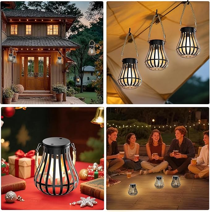 Solar Lanterns Outdoor Waterproof - Hanging Solar Lights for Outside, Halloween Yard Decorative, Classic High Brightness Garden Lanterns Lamp for Patio Table Pathway Decor, Pack 2