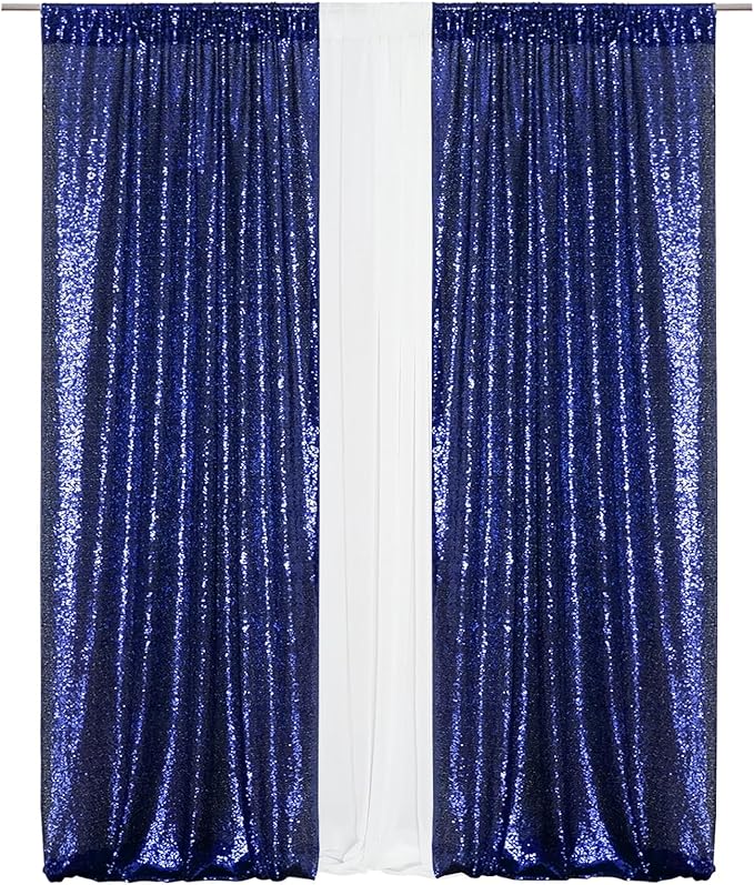 Eternal Beauty Sequin Backdrop Curtains, 2x8 Ft-2 Panels Navy Blue Back Drop for Shimmer Photography Party Wedding Birthday Decor