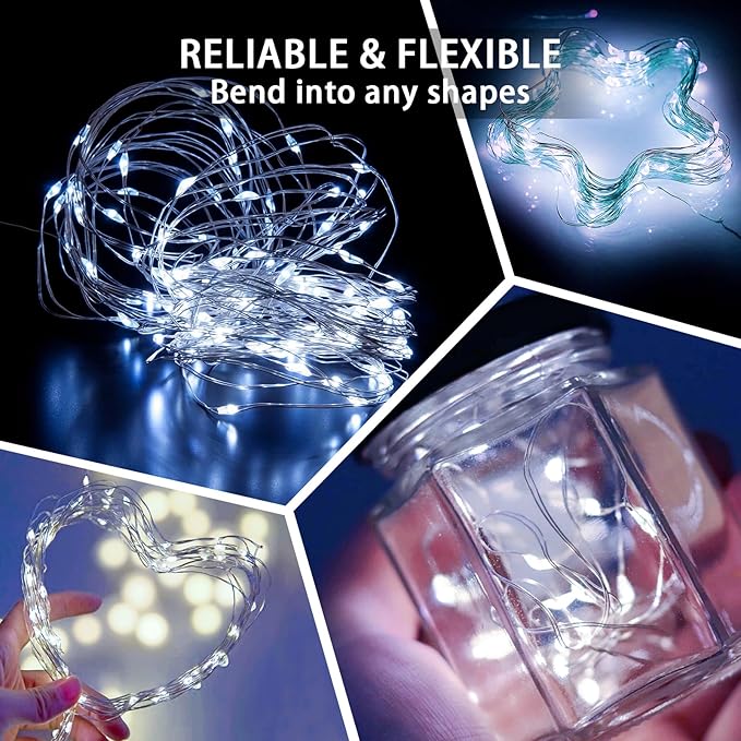 8 Pack White Fairy Lights 7Ft 20 LED Twinkle String Lights 3 Modes Battery Operated Waterproof Firefly Starry for Mason Jar Party Wedding Christmas Valentines Day Table Centerpieces,Cold White