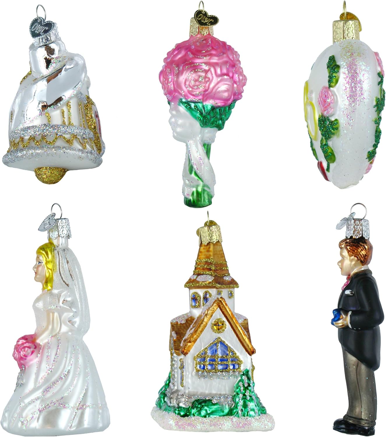 Wedding Collection Set of 6 Glass Old World Christmas Ornament 14011