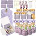Teenyyou 60 Pcs Bridesmaid Proposal Gifts Bridesmaid Box Set, Maid of Honor Gifts Include Box Glass Cup Candle Cards Hair Ties Knotted Bracelets Hand Cream Diamond Pens (Purple)