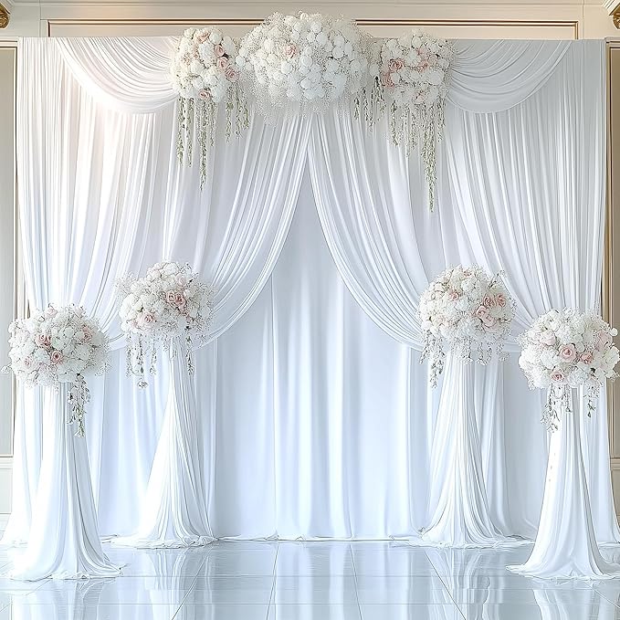 30ftx15ft Wrinkle Free White Backdrop Curtain, 6 Panels 15FT Height White Wedding Backdrop Drapes, Silky Polyester Back Drop Cloth for Birthday Photography Background Party Backdrop Draping