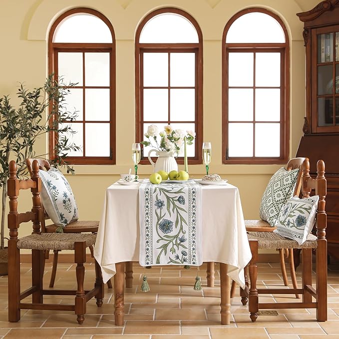 ISAENNE Designer Elegant Linen Table Runner 87 Inches Long,Vintage Blue Floral Pattern Decor Table Runners for Dining Tables,Kitchen Tables,Thanksgiving,Christmas,Banquet,12"*87"-Mosella E