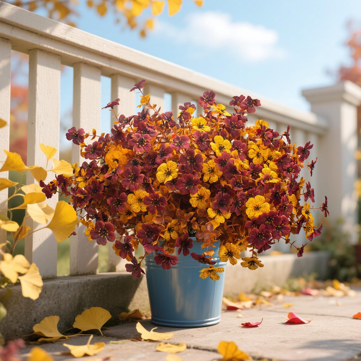 grunyia 16 bundles artificial fall mums with eucalyptus showing dimensions