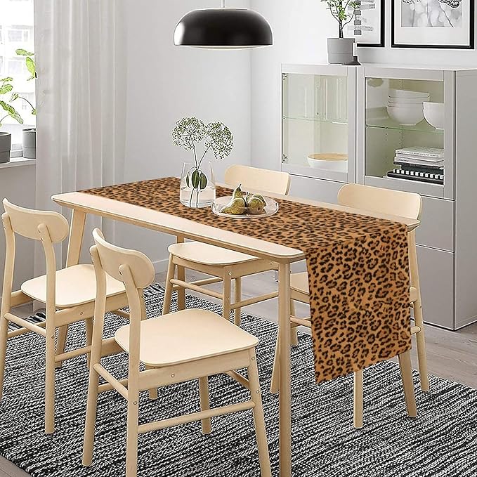 Leopard Print Table Runner Wildlife Vintage Cheetah Fur Spot Animal Skin Spots Pattern Table Cloth for Garden Farmhouse Wedding Party Vacation Dinner Home Decoration, 13x36 Inch