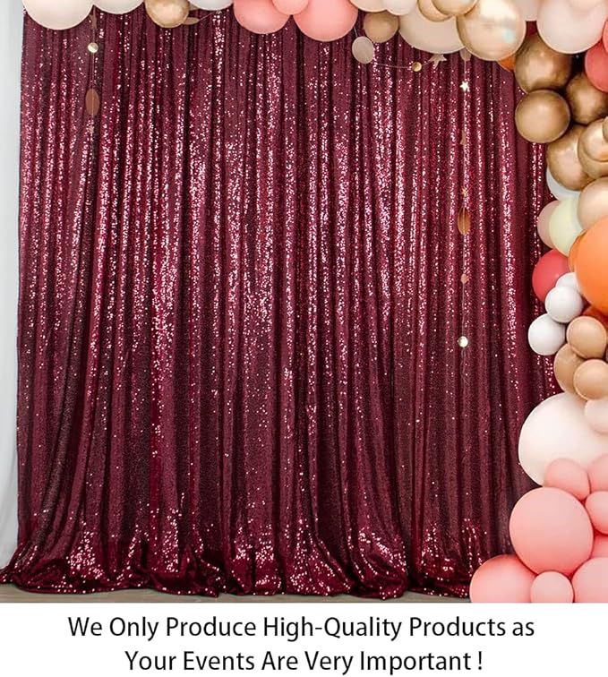 ShinyBeauty Sequin Backdrop-Curtain-5FTx10FT-Burgundy-Sequin Fabric Photo Booth Backdrops 10FT Glitter Curtains Happy Birthday Wine Photography Background